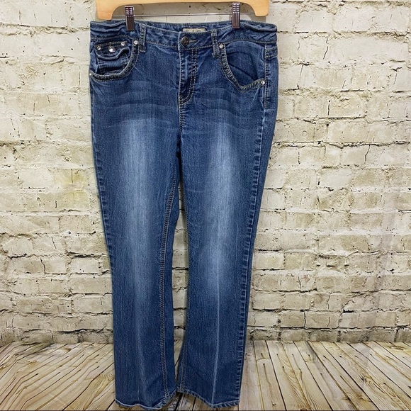 Earl Jeans Medium Wash Embellished Jeweled Straight Leg Jeans - Picture 1 of 5